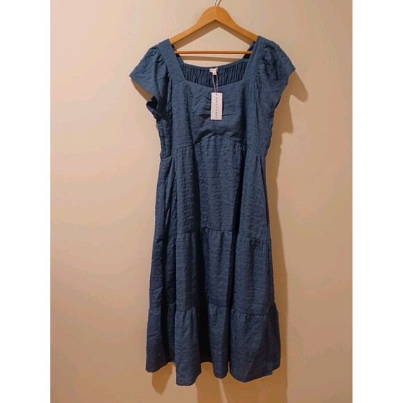 NWT Baltic Born Kesler Midi Dress Blue Size L Sweatheart Neckline Flutter Sleeve - Picture 4 of 13